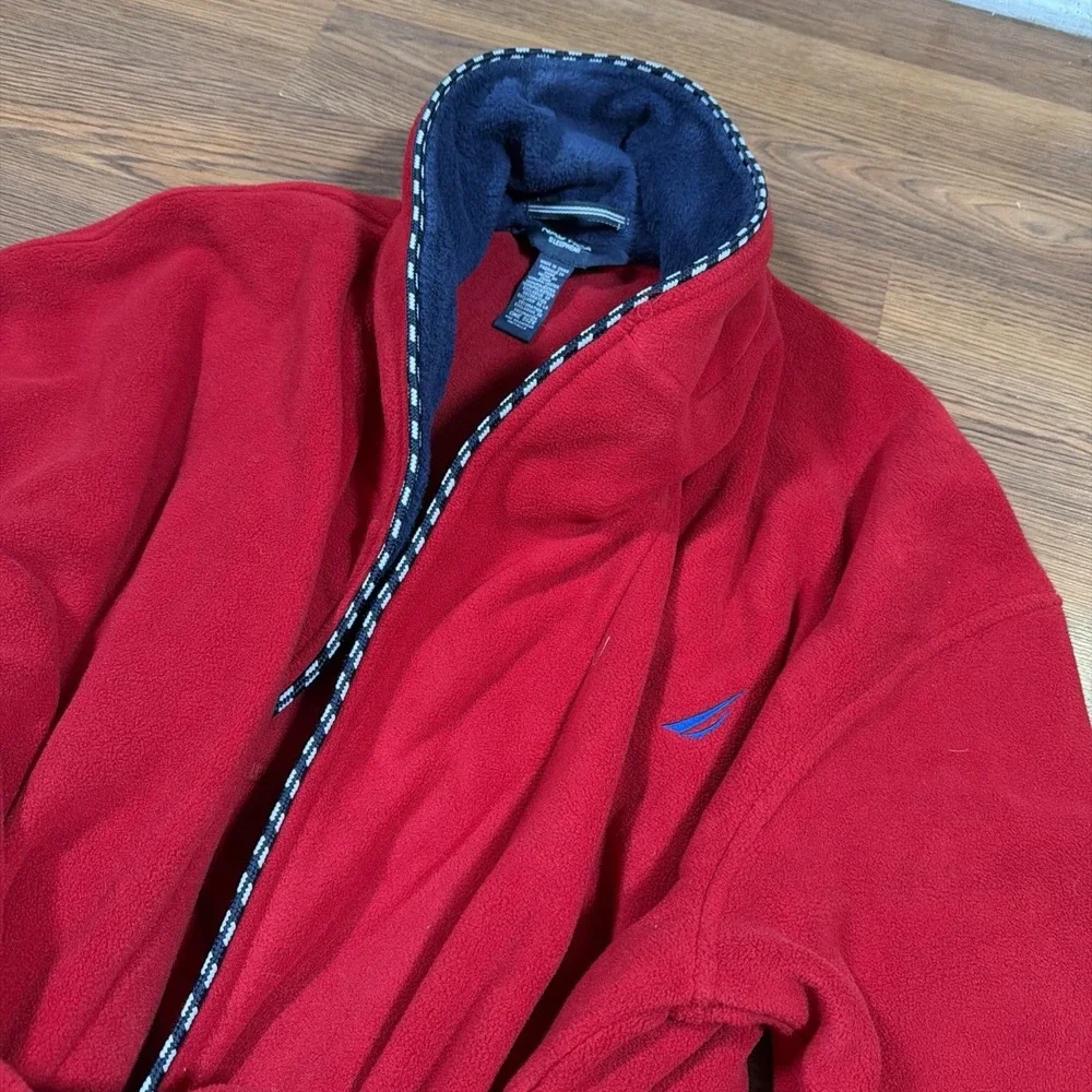 Nautica Vintage Men's Belted Long Sleeve Robe One Size 100%Cotton Red/Blue EUC